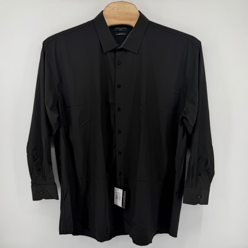 Shaquille O'Neal Dress Shirt Mens 19 35/36 Black Big Fit Cooling Stretch Floral